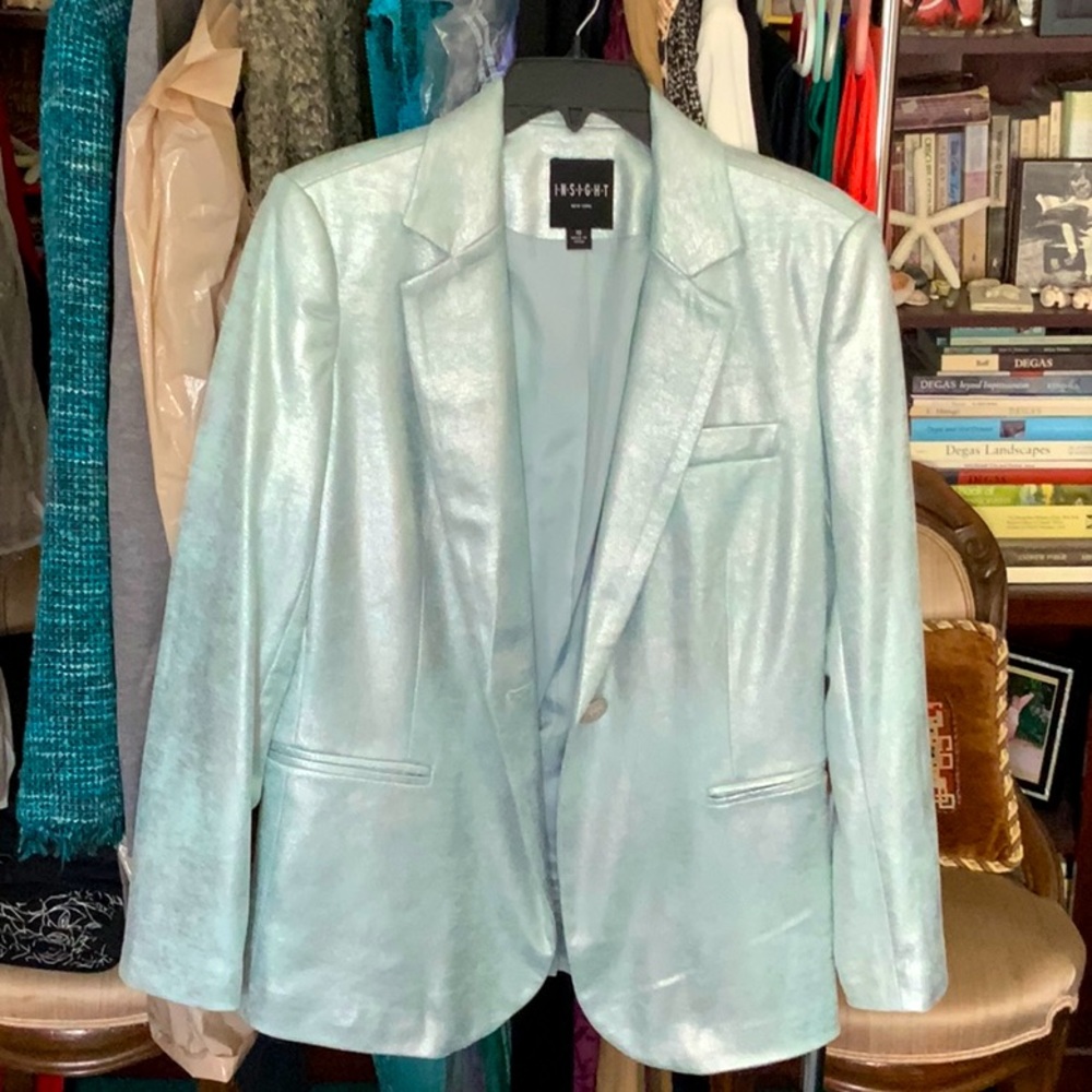 Ice blue vegan leather blazer